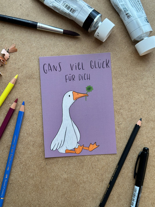 Postkarte "Gans viel Glück"
